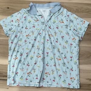 Lands End Gingham Plaid Picnic Polo Shirt Women’s XL 1XL